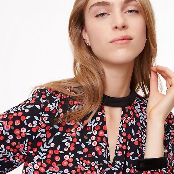 LOFT Berry Velvet Trim Floral Cutout Shift dress NWT - Picture 3 of 5